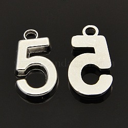 Rack Plated Zinc Alloy Number Charms, Lead Free & Cadmium Free & Nickel Free, Silver Metal Color, Num.5, 18x6~10x2mm, Hole: 2mm