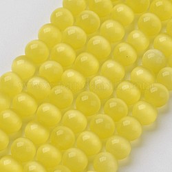 Perline d'occhio di gatto, tondo, giallo, 6mm, Foro: 1 mm, circa 66pcs/filo, 15.5 pollice / filo