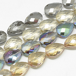 Abalorios de vidrio electroplate hebras, arco iris chapado, facetados, lágrima, color mezclado, 24~25x17~18x9mm, agujero: 1.5 mm, alrededor de 30 piezas / 29.7 pulgadas