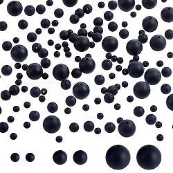 Perline in silicone stile pandahall elite 3, tondo, nero, 5.5~15mm, Foro: 1.8~2.2 mm, 120pcs/scatola
