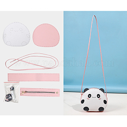 DIY-Panda-Umhängetaschen-Bastelsets, einschließlich PU-Stoff, Taschengriffe, Reißverschluss, Nadel und Draht, rosa, 16x18.5x4.5 cm