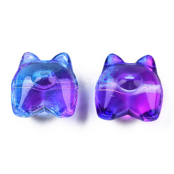 Transparent Spray Painted Glass Beads, Two Tone, Bear, Orchid, 13x13x9mm, Hole: 1.2mm