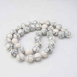 Chapelets de perles en turquoise synthétique, teinte, ronde, fantôme blanc, 6mm, Trou: 1mm, Environ 66 pcs/chapelet, 15.7 pouce
