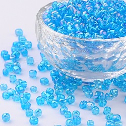 6/0 perles de rocaille rondes en verre, couleurs transparentes arc, trou rond, turquoise foncé, 6/0, 4mm, Trou: 1.5mm, environ 450 pcs/50 g, 50 g / sac, 18 sacs/2 livres