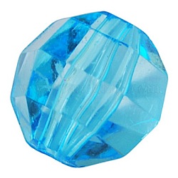 Transparent Acrylic Beads, Faceted, Round, Sky Blue, 10mm in diameter, 10mm thick, hole: 2mm