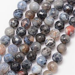 Natural Fire Crackle Agate Bead Strands, Round, Grade A, Faceted, Dyed & Heated, Black, 8mm, Hole: 1mm, about 47pcs/strand, 15 inch
