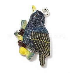 Pendentifs en résine opaque, Breloques oiseaux avec boucles en fer ton platine, colorées, 32.5x23x5.5mm, Trou: 2mm