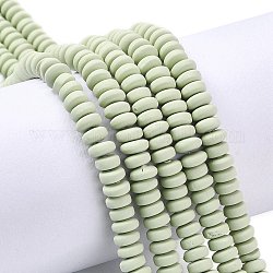 Chapelets de perle en pâte polymère manuel, pour les fournitures de bricolage bijoux artisanat, plat rond, vert pale, 6~7x3mm, Trou: 1.5mm, Environ 113~116 pcs/chapelet, 15.55 pouce ~ 16.14 pouces (39.5~41 cm)