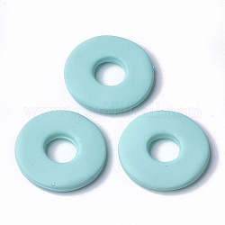 Acrylic Beads, Rubberized Style, Donut/Pi Disc, Pale Turquoise, 28x4mm, Inner Diameter: 9.5mm, about 230pcs/500g