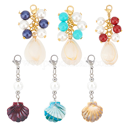 Nbeads 6 stile acetato di cellulosa (resina) e grandi pendenti conchiglia di ciprea, con perle di vetro e perle di conchiglia, in acciaio inox fermagli aragosta artiglio, colore misto, 51~57mm