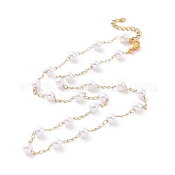 Chapado al vacío 304 collares de cuentas de acero inoxidable, Con perlas de imitación de plástico., dorado, 17.72 pulgada (45 cm)