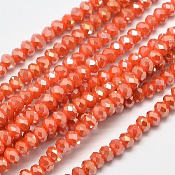 Facetado rondelle arco iris completo chapado imitación jade electrochapa perlas de vidrio hebras, rojo naranja, 3.5x2mm, agujero: 0.5 mm, aproximamente 148 pcs / cadena, 14.9 pulgada