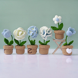 Kit de ganchillo de decoración de muñeca de exhibición de flores de maceta diy, incluyendo hilo de algodón, aguja de ganchillo, aguja de punto, marcador de punto de bloqueo, luz azul cielo, 11 cm