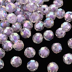 Perles en acrylique transparente, Perle en bourrelet, couleur ab , facette, ronde, lilas, 9.5x9.5mm, Trou: 2mm