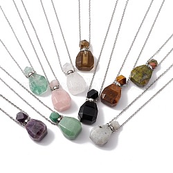 Zu öffnende Halsketten mit Anhänger aus facettierten natürlichen und synthetischen Parfümflaschen aus gemischten Steinen für Frauen, 304 Edelstahl Kabelkette Halsketten, Edelstahl Farbe, 18.50 Zoll (47 cm)