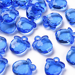 Pendentifs en acrylique transparent , facette, pomme, bleu, 20x17x5~6mm, Trou: 3mm, environ 480 pcs/500 g