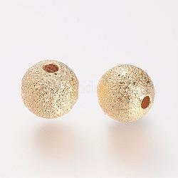 Messing strukturierte Perlen, Nickelfrei, echtes 18k vergoldet, Runde, golden, 8 mm, Bohrung: 2 mm