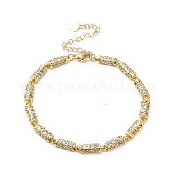 Clear Cubic Zirconia Column Link Chain Bracelet, Rack Plating Brass Jewelry for Women, Cadmium Free & Lead Free, Real 18K Gold Plated, 6-7/8 inch(17.5cm)