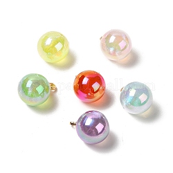UV Plating Acrylic Pendants, with Light Gold Tone Brass Findings, Round Charm, Mixed Color, 13.5x9.5mm, Hole: 1.6mm