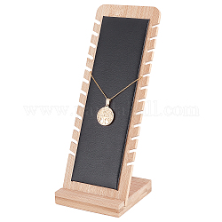 Présentoir de collier de bijoux en bois de bambou, avec le cuir, rectangle, noir, 26.5x10x9.5 cm