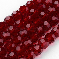 Chapelets de perles en verre transparent, imitation de cristal autrichien, facetté (32 facettes), ronde, rouge foncé, 6mm, Trou: 1mm, Environ 100 pcs/chapelet, 21~22 pouce
