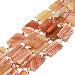 Natural Banded Agate/Striped Agate Beads Strands, Dyed & Heated, Rectangle, Dark Orange, 29~31x19~21x5~7mm, Hole: 1.8mm, about 11pcs/strand, 16.73 inch(42.5cm)