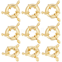 Beebeecraft 1 Box 10Pcs Spring Ring Clasps 18K Gold Plated Closed Ring Clasps with 2 Holes 13mm in Diameter for DIY Jewelry Making