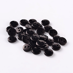 Boutons de couture en résine ronde et plate pour la création de costumes avec 2 trou, noir, 9x2mm, Trou: 1mm