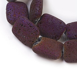 Hebras de cuentas de roca de lava natural galvanizadas, Rectángulo, púrpura chapado, 20x15x6.5mm, agujero: 1 mm, aproximamente 19 pcs / cadena, 14.6 pulgada (37 cm)