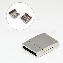 304 Stainless Steel Magnetic Clasps with Glue-in Ends, Rectangle, Stainless Steel Color, 23x17x6mm, Hole: 3x15mm