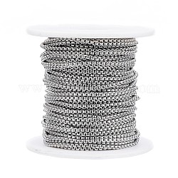 304 Stainless Steel Box Chains, Unwelded, with Spool, Stainless Steel Color, 2x2x1mm, about 65.61 Feet(20m)/roll