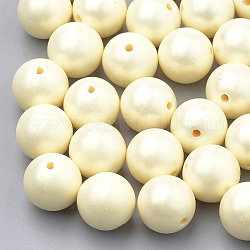 Spray Painted Style Acrylic Beads, Rubberized, Round, Champagne Yellow, 13x14mm, Hole: 2.5mm, about 350pcs/500g