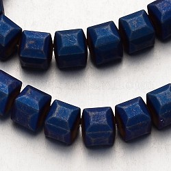 Galvanisieren unmagnetische synthetischen Hämatit Perlenstränge, matt, Würfel, in Blau Plattiert, 8x8x8 mm, Bohrung: 1 mm, ca. 51 Stk. / Strang, 15.7 Zoll
