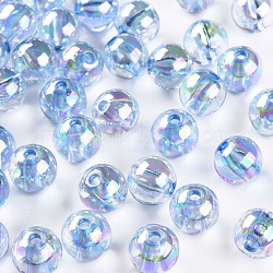 Perles en acrylique transparente, de couleur plaquée ab , ronde, bleuet, 10x9mm, Trou: 2mm, environ 940 pcs/500 g