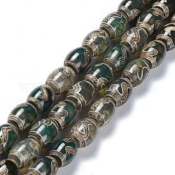Estilo tibetano dZi abalorios hebras, Abalorios de ágata natural, teñido y climatizada, oval, patrón de ruyi, 13~14x9.5~10mm, agujero: 1.2 mm, aproximamente 25 pcs / cadena, 13.39'' (34 cm)