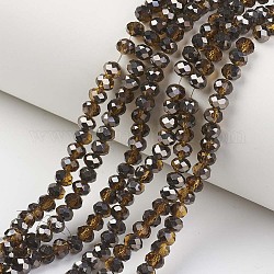 Chapelets de perles en verre transparent électrolytique, demi-plaqué noir, facette, rondelle, selle marron, 3.5x3mm, Trou: 0.4mm, Environ 123~127 pcs/chapelet, 13.7~14.1 pouce (35~36 cm)