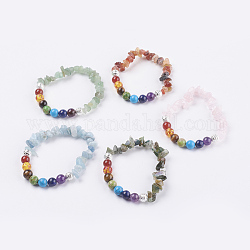 Gioielli chakra, bracciali elasticizzati naturali e sintetici, con perline in ottone, colore argento placcato, 2 pollice (52 mm)