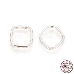 925 Sterling Silver Bead Frames, with 925 Stamp, Square, Silver, 12.5x12.5x2mm, Hole: 1.2mm, Inner Diameter: 9.5mm