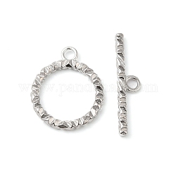 Brass Toggle Clasps, Textured Ring, Real Platinum Plated, Ring: 25.5x21.5x2.5mm, Hole: 3mm, Bar: 32x7x2.5mm, Hole: 3mm