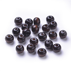 Dyed Natural Wood Beads, Round, Lead Free, Coconut Brown, 8x7mm, Hole: 3mm, about 6000pcs/1000g