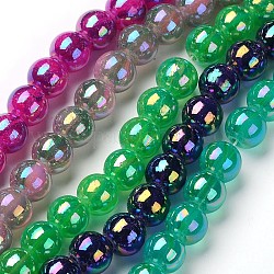 AB Color Plated Glass Round Bead Strands, Spray Painted Style, Mixed Color, 8~9mm, Hole: 1mm, about 108pcs/strand, 31.5inch