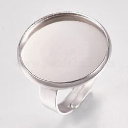 304 impostazioni dell'anello del rilievo in acciaio inox, regolabile, rotondo e piatto, colore acciaio inossidabile, vassoio: 18mm, dimensione 7 (17 mm)