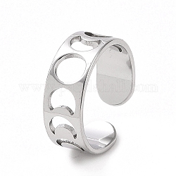 304 Stainless Steel Hollow Out Moon Phase Open Cuff Ring for Women, Stainless Steel Color, US Size 6(16.5mm)