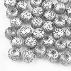 Perline di vetro palccato, smerigliato, rotondo con disegno, argento, 8~8.5mm, Foro: 1.5 mm