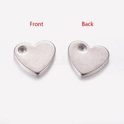 304 Stainless Steel Stamping Blank Tag Pendants, Heart Charms, Stainless Steel Color, 10x9x1.5mm, Hole: 1.8mm