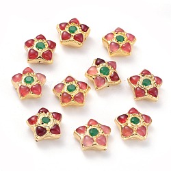 Katzenaugen-Perlen, mit goldenen Messing Zubehör, Stern, rot, 24~25x26x11.5~12 mm, Bohrung: 1.2 mm