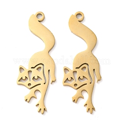 304 Stainless Steel Pendants, Fox Charms, Golden, 41x19.5x1.5mm, Hole: 2mm
