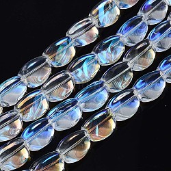 Perles en verre plaquent brin, couleur ab , prisme triangulaire, cyan clair, 12x9.5~11.5x9mm, Trou: 1mm, Environ 52~53 pcs/chapelet, 24.41 pouce ~ 24.80 pouces (62~64 cm)