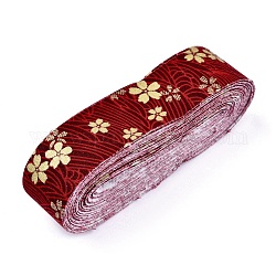 Blumenbaumwollband im japanischen Kimono-Stil, einzeln gedruckt, für DIY Haarschleife, Kopfbedeckungen, handgemachte Ordnung, dunkelrot, 1-1/8 Zoll (30 mm), etwa 10 yards / Rolle (9.14 m / Rolle)