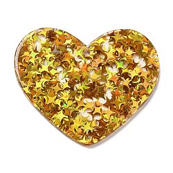 Colgantes de acrílico con paillettes, corazón, vara de oro, 35.5x44x2mm, agujero: 1.8 mm